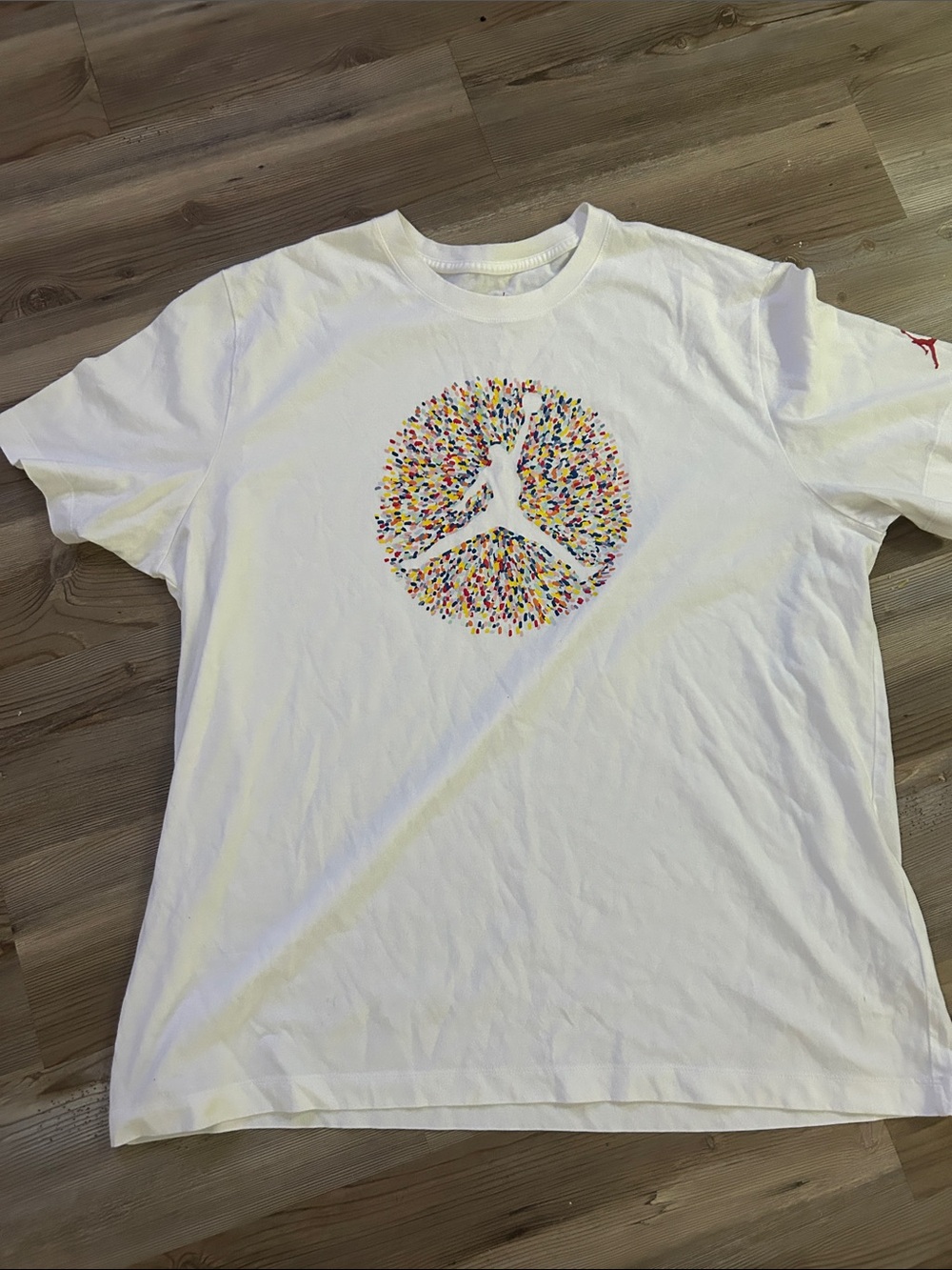 Nike White Short Sleeve Tee with Multicolor Jumpman Circle